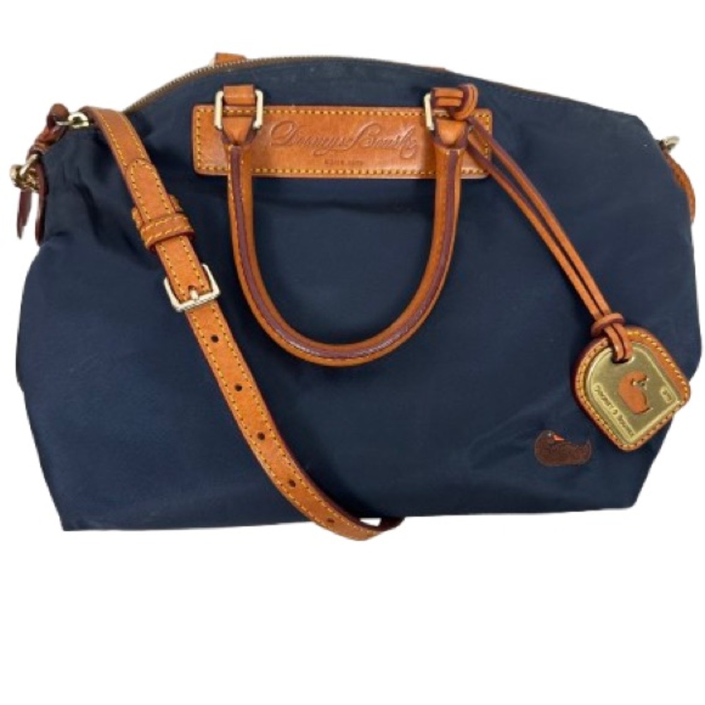 Dooney & Bourke Navy Blue Nylon Tote with Tan Leather Accent - Picture 1 of 5